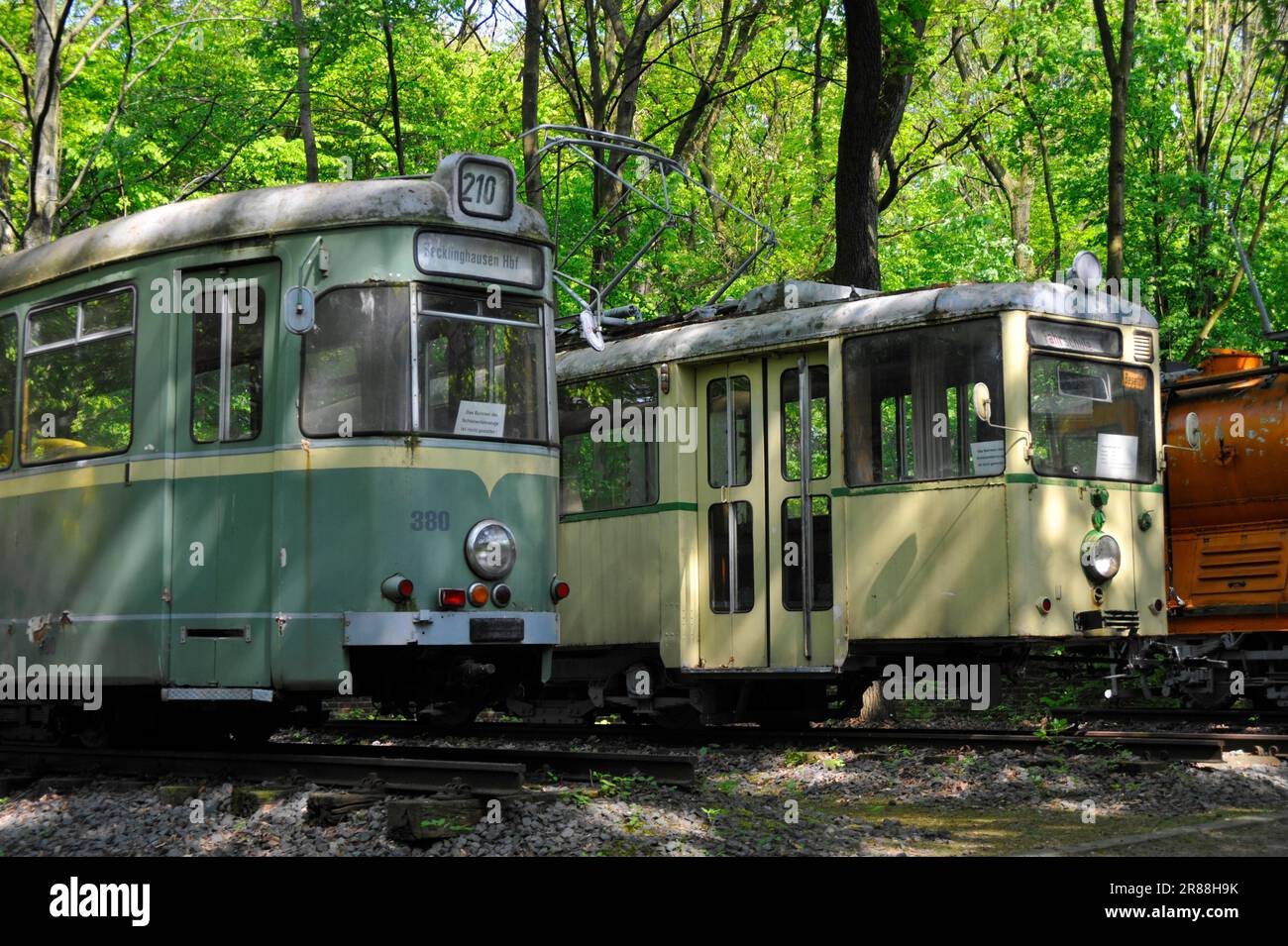 Trams at the local history museum 'Unser Fritz', former coal mine Unser Fritz, Herne, Ruhr area, North Rhine-Westphalia, Germany, tramway Stock Photo