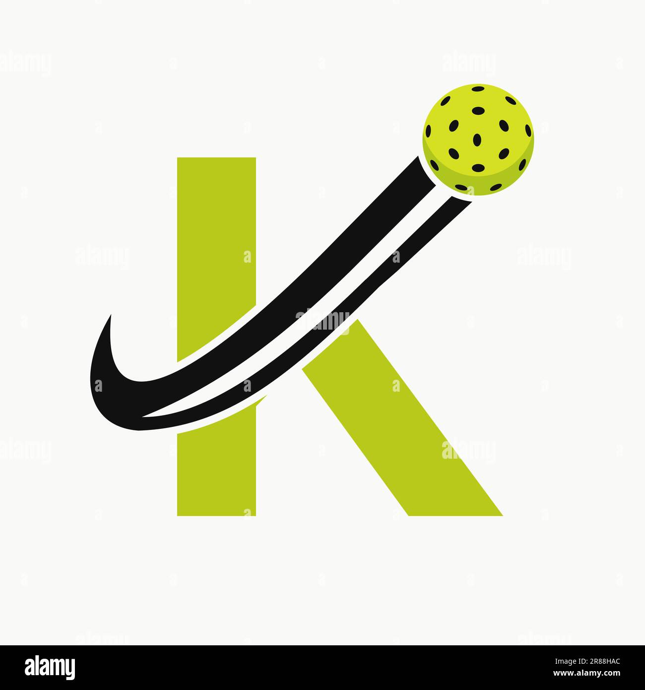 Letter K Pickleball Logo Concept With Moving Pickle Ball Symbol. Pickle Ball Logotype Stock Vector