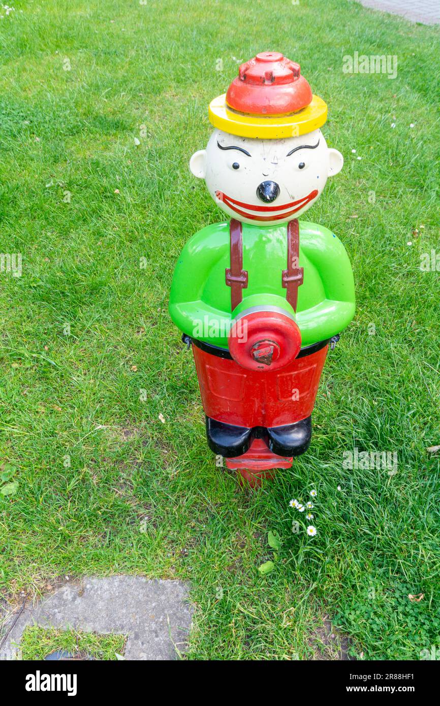 Colorful and funny fire hydrant, Poland. Stock Photo