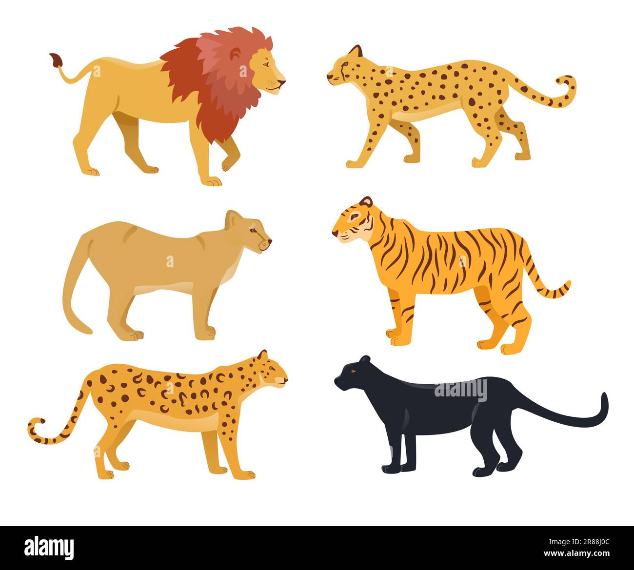 Realistic wild cat cartoon characters vector illustrations set Stock Vector