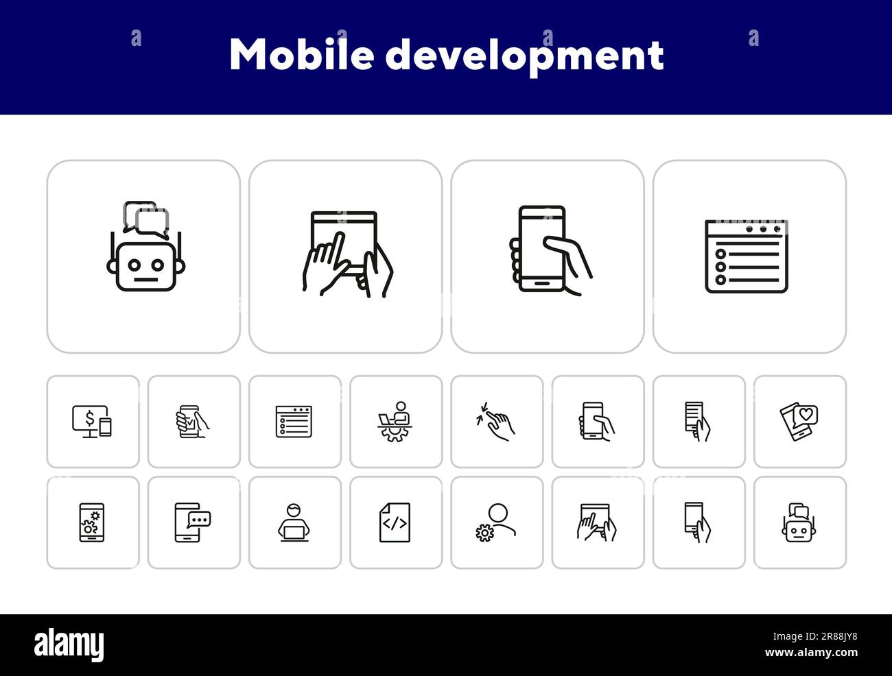 Mobile development line icon set Stock Vector