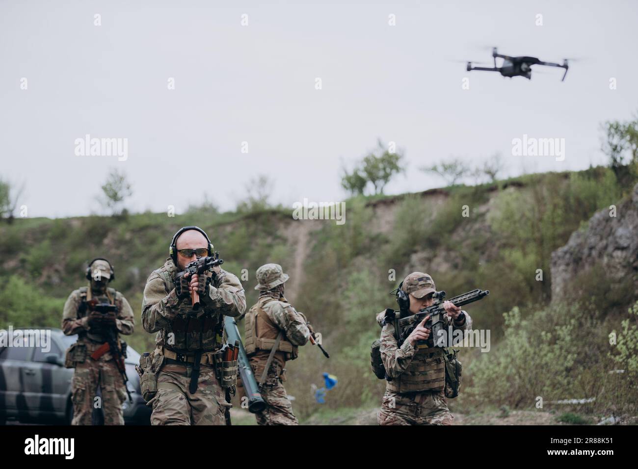 The Ukrainian military uses a civilian drone to detect enemy positions. The concept of using modern technologies in the army Stock Photo