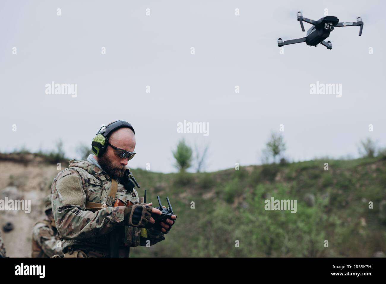 Ukrainian military drone operator prepares for air intelligence Stock Photo