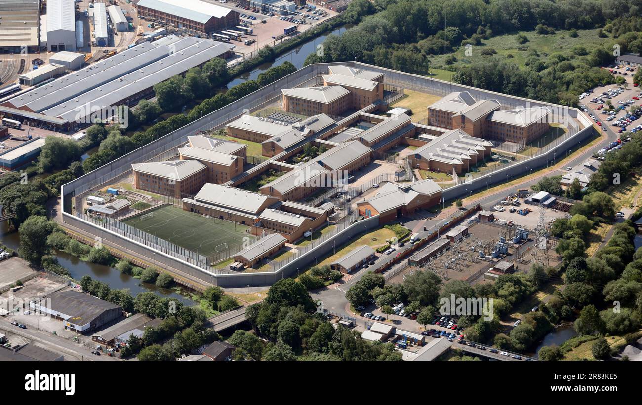 Aerial vierw of HMP Doncaster / YOI Doncaster, or just Doncaster Prison, or Marshgate Prison or Doncatraz. South Yorkshire. Taken from over 1500'. Stock Photo