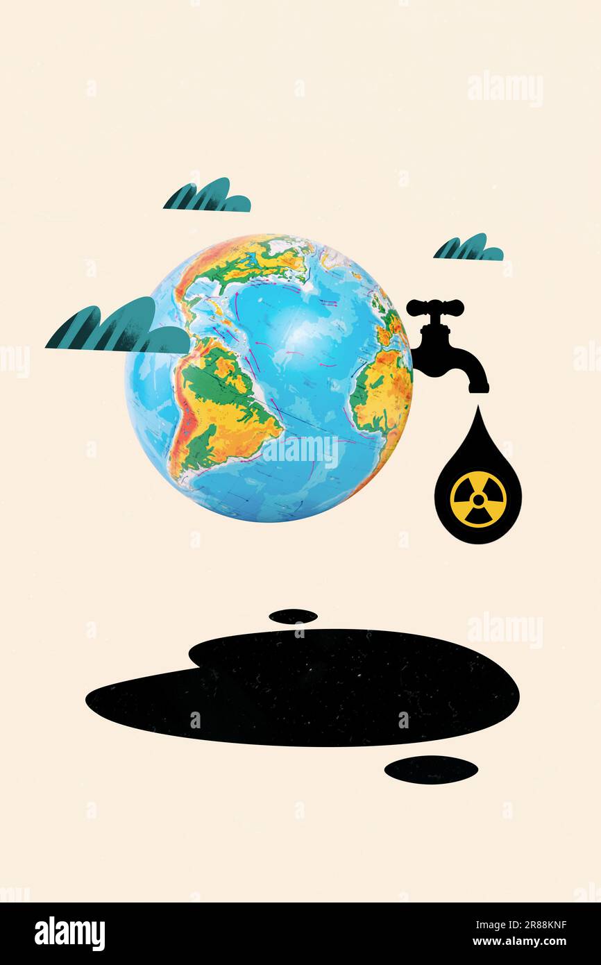 Collage photo concept planet earth pipe liquid stream environmental ...