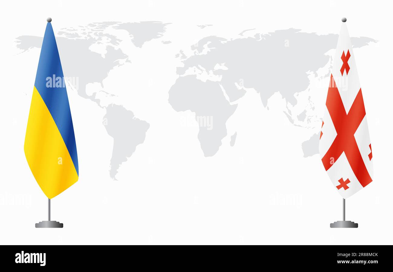 Ukraine and flags for official meeting against background of