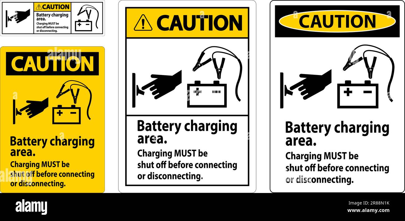 Caution First Sign Battery Charging Area, Charging Must Be Shut Off