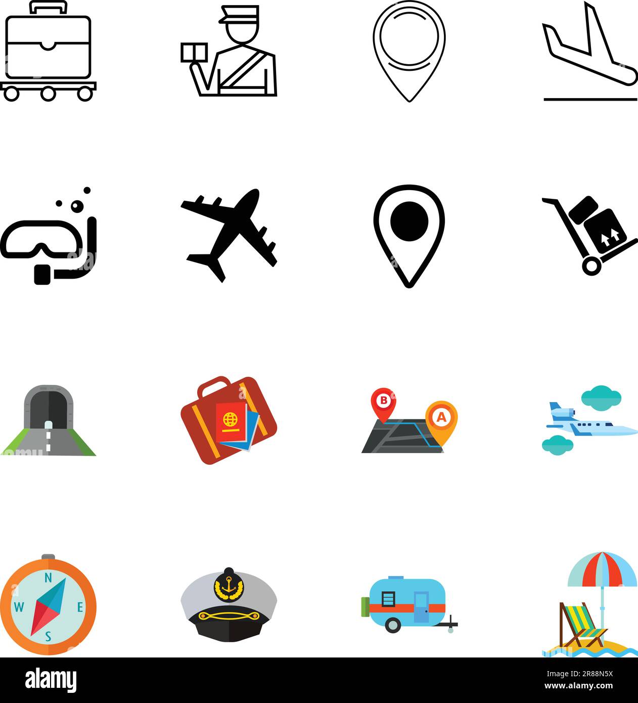 Journey icon set Stock Vector
