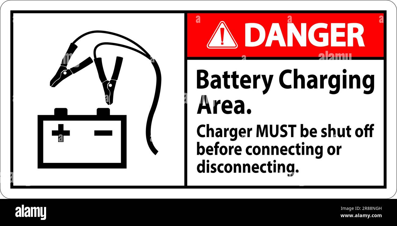 Danger Sign Battery Charging Area, Charger Must Be Shut Off Before