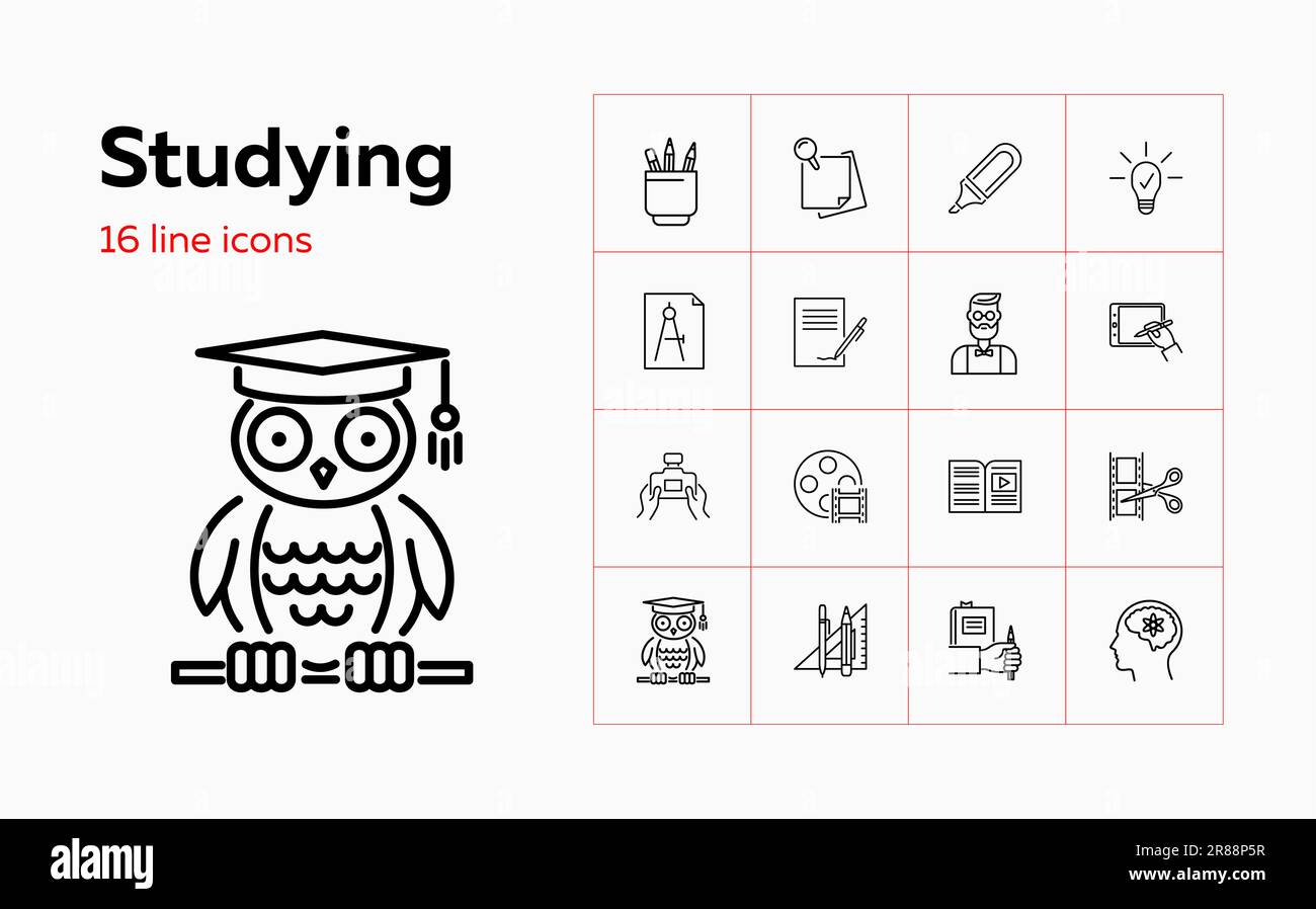 Studying line icon set Stock Vector