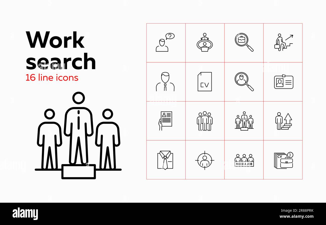 Work search line icon set Stock Vector
