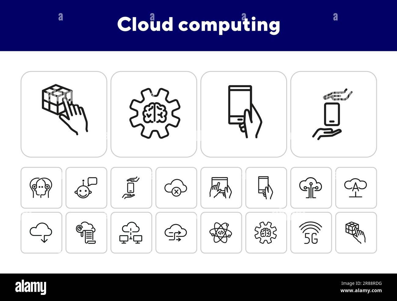 Cloud computing line icon set Stock Vector