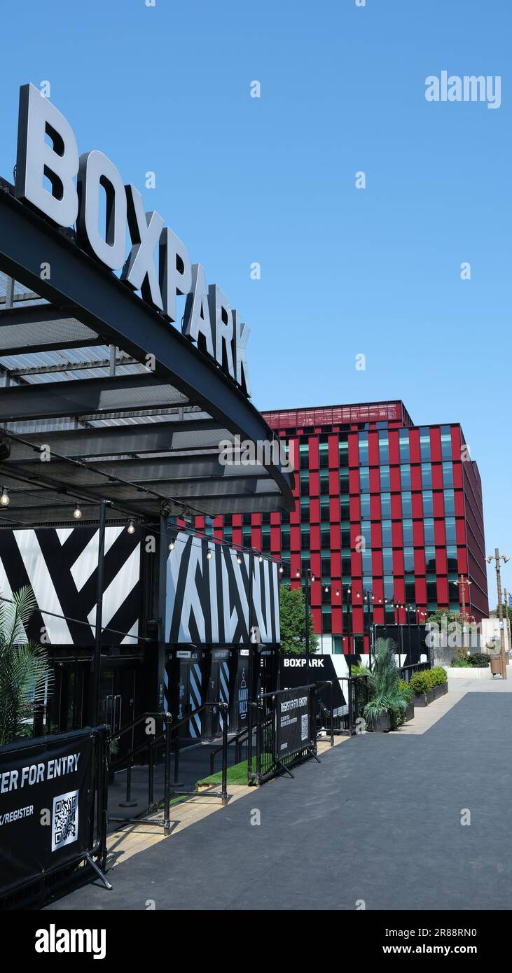 Entrance to Box Park by East Croydon station with new Home Office