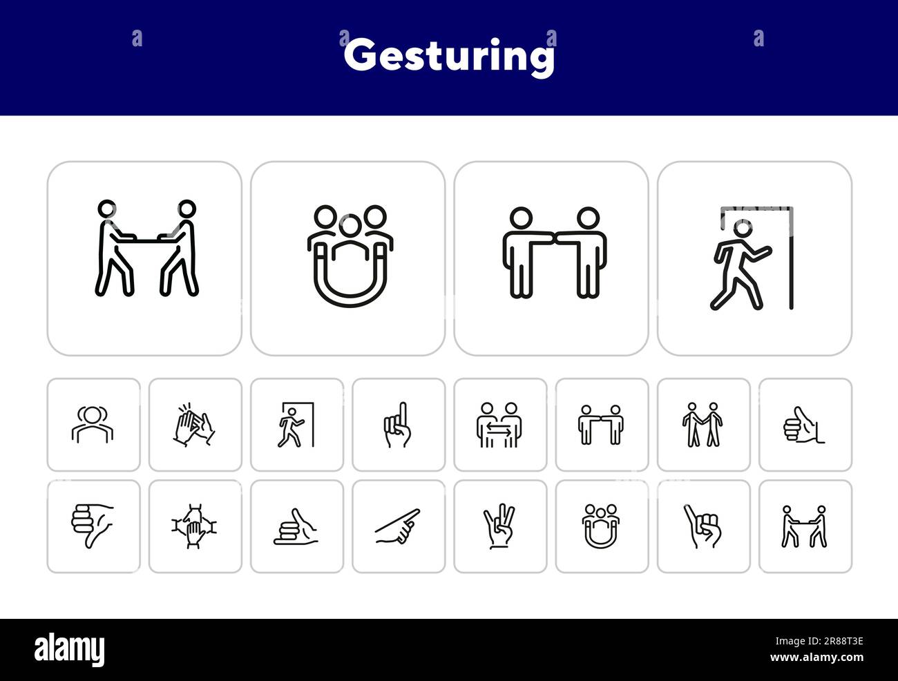 Gesturing line icon set Stock Vector