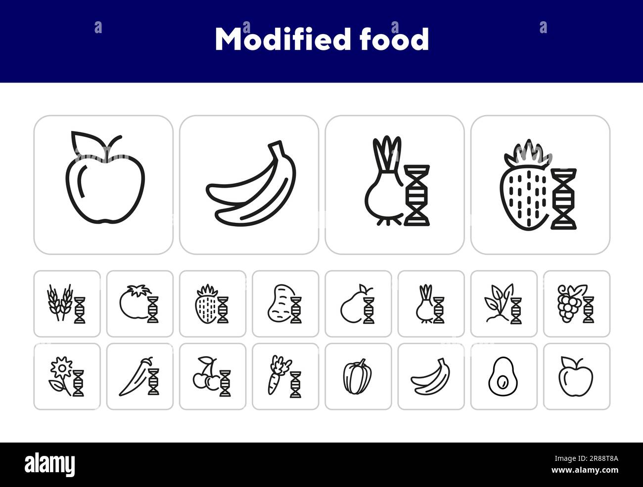 Modified food line icon set Stock Vector