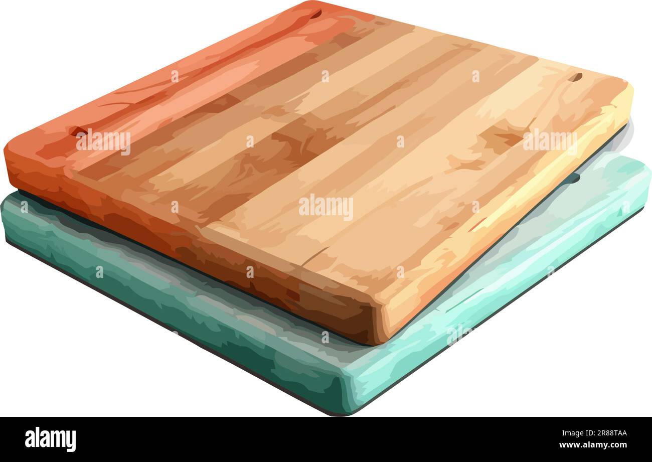 Wooden cutting board stacked, isolated backdrop Stock Vector Image