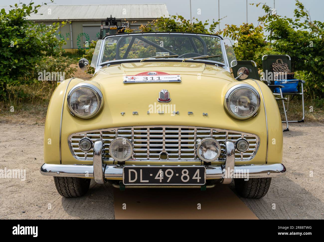 Lelystad, The Netherlands, 18.06.2023, Front view of classic british sports car Triumph TR3 from 1958 at The National Oldtimer Day Stock Photo