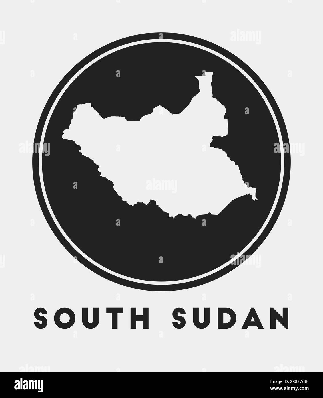 South Sudan icon. Round logo with country map and title. Stylish South Sudan badge with map. Vector illustration. Stock Vector