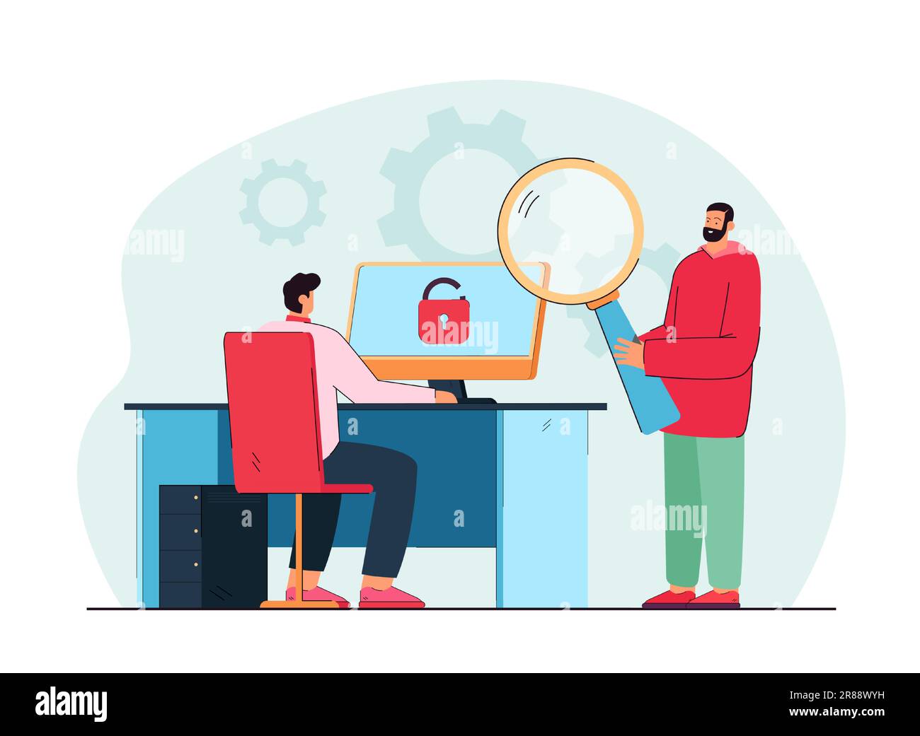 Person sitting in front of computer with lock on screen Stock Vector