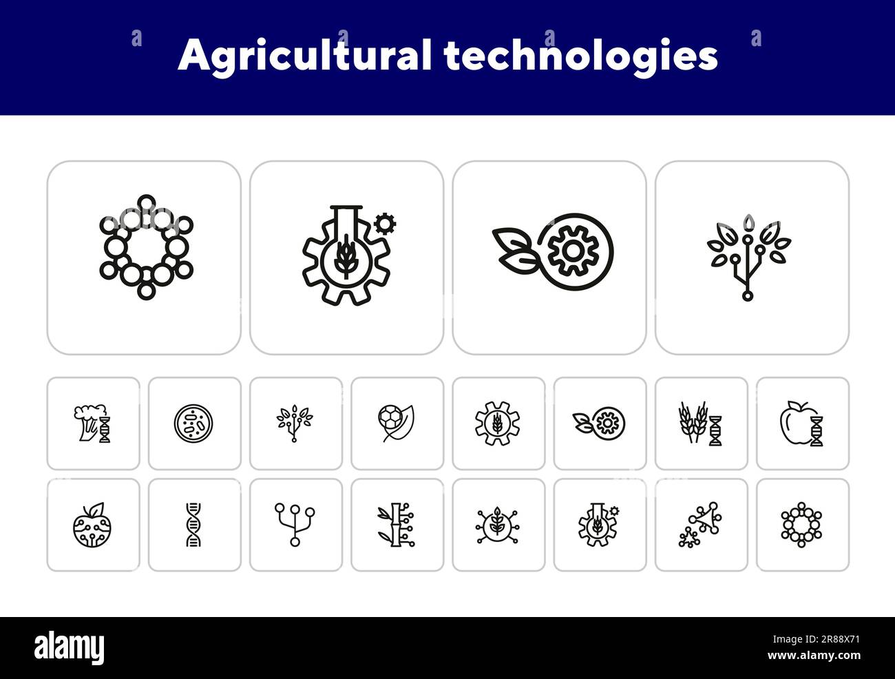 Agricultural technologies line icon set Stock Vector