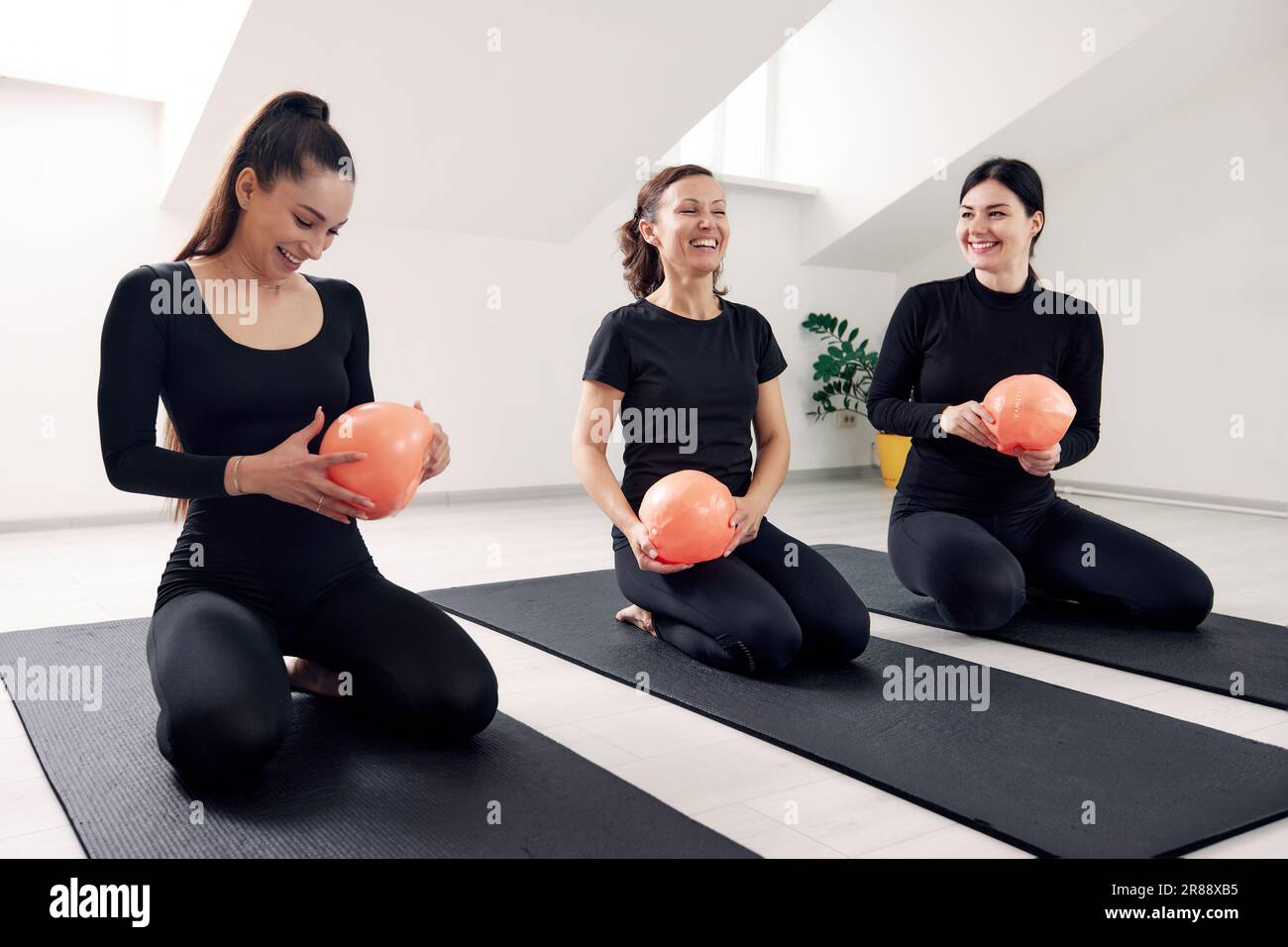 Women stretching on exercise balls hi-res stock photography and