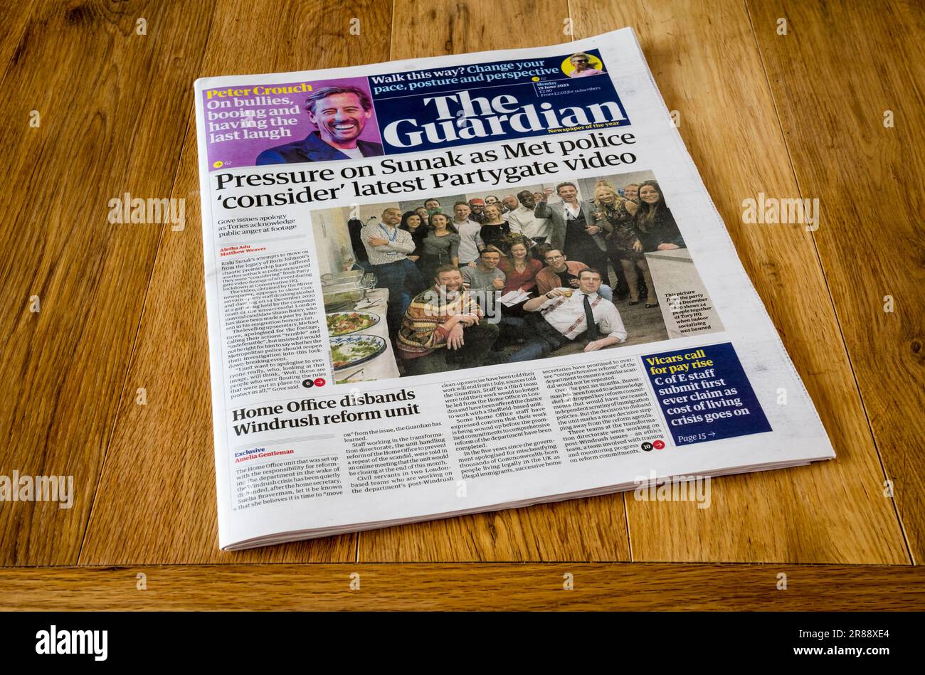 19 June 2023.  Front page of The Guardian following news of latest Partygate video. Stock Photo