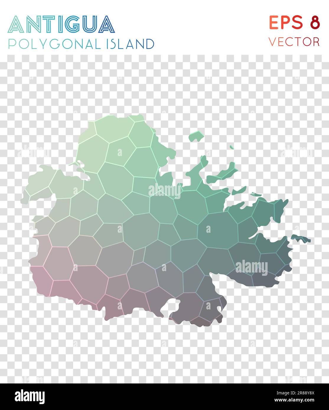 Antigua polygonal map, mosaic style island. Graceful low poly style ...