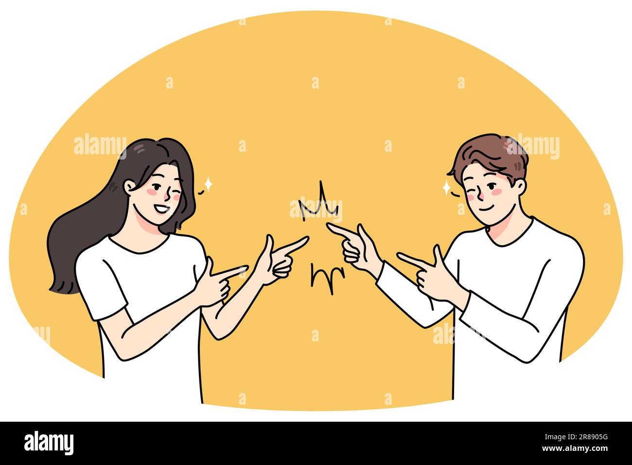 Smiling young man and woman joking with each other. Happy guy and girl