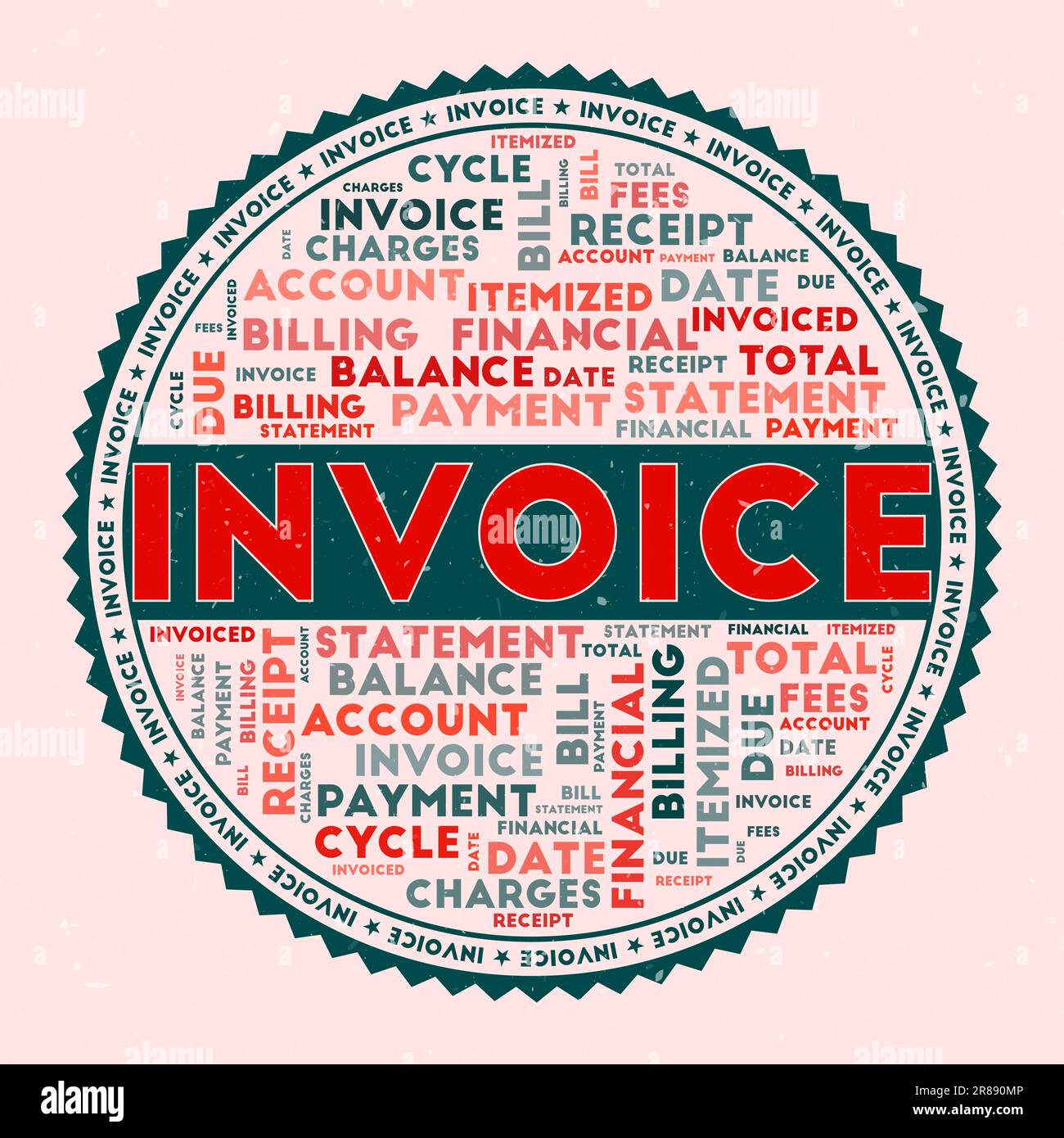 INVOICE word image. Invoice concept with word clouds and round text. Nice colors and grunge texture. Radiant vector illustration. Stock Vector