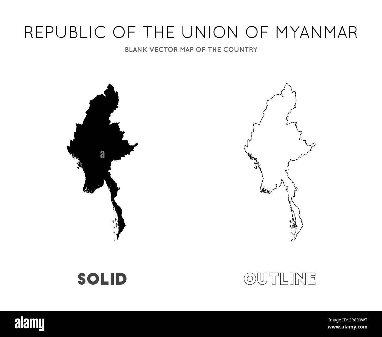 Myanmar map. Blank vector map of the Country. Borders of Myanmar for your infographic. Vector illustration. Stock Vector