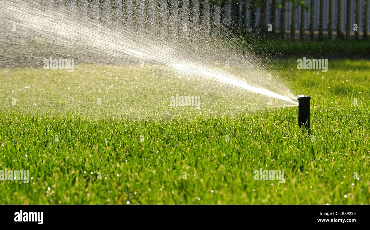 Automatic garden irrigation system watering lawn with adjustable head ...