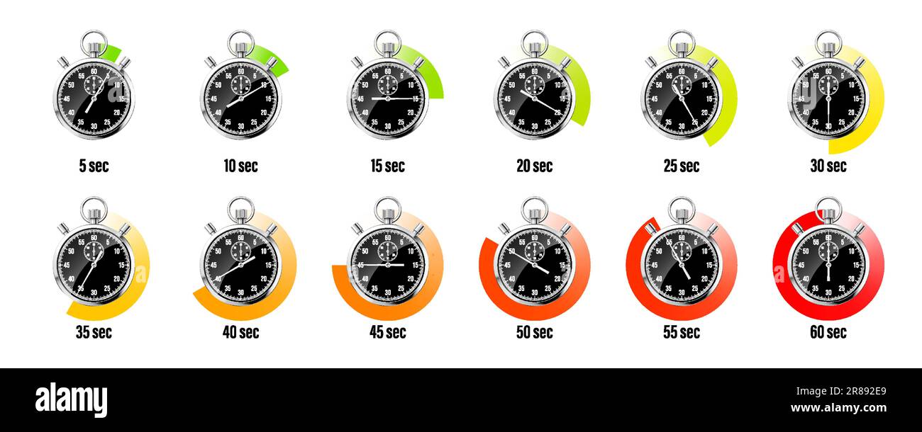 Realistic classic stopwatch. Shiny metal chronometer, black time ...