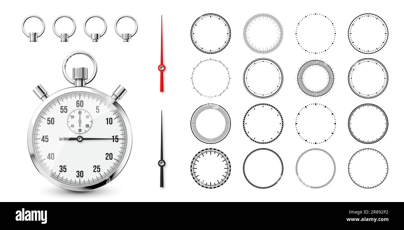 Classic stopwatch with clock faces. Shiny metal chronometer, time