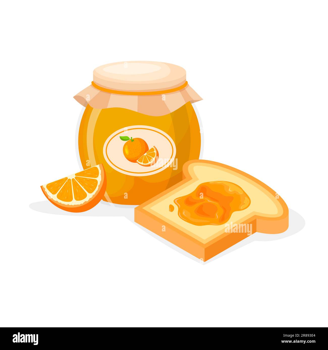 Toast bread and jar of orange jam. Sweet sandwich. Vector illustration
