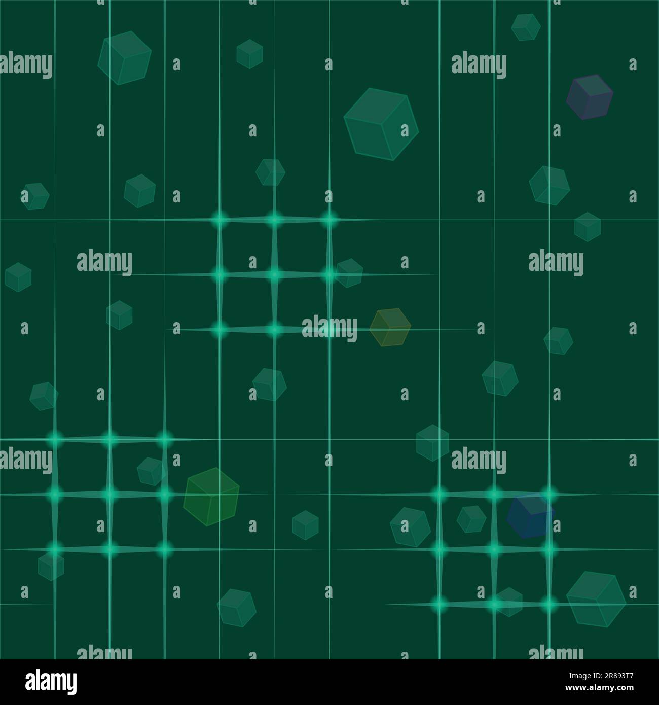 Abstract pattern of meshes and cubes on a dark green background vector ...