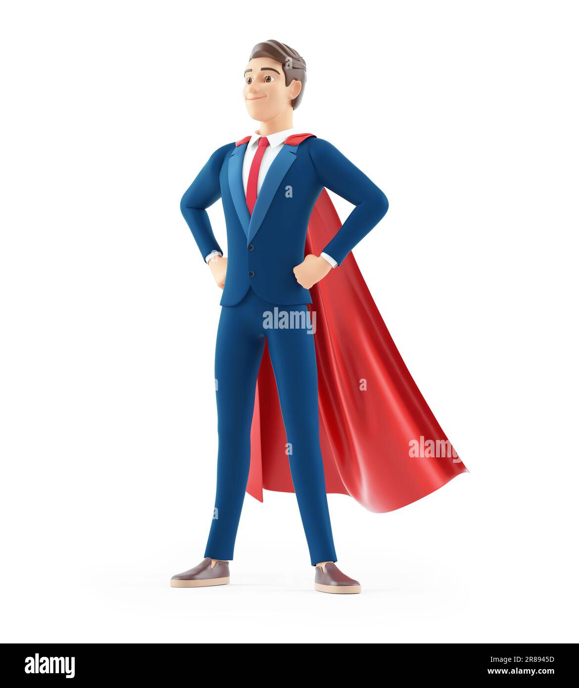 3d cartoon businessman standing with red cape, illustration isolated on ...