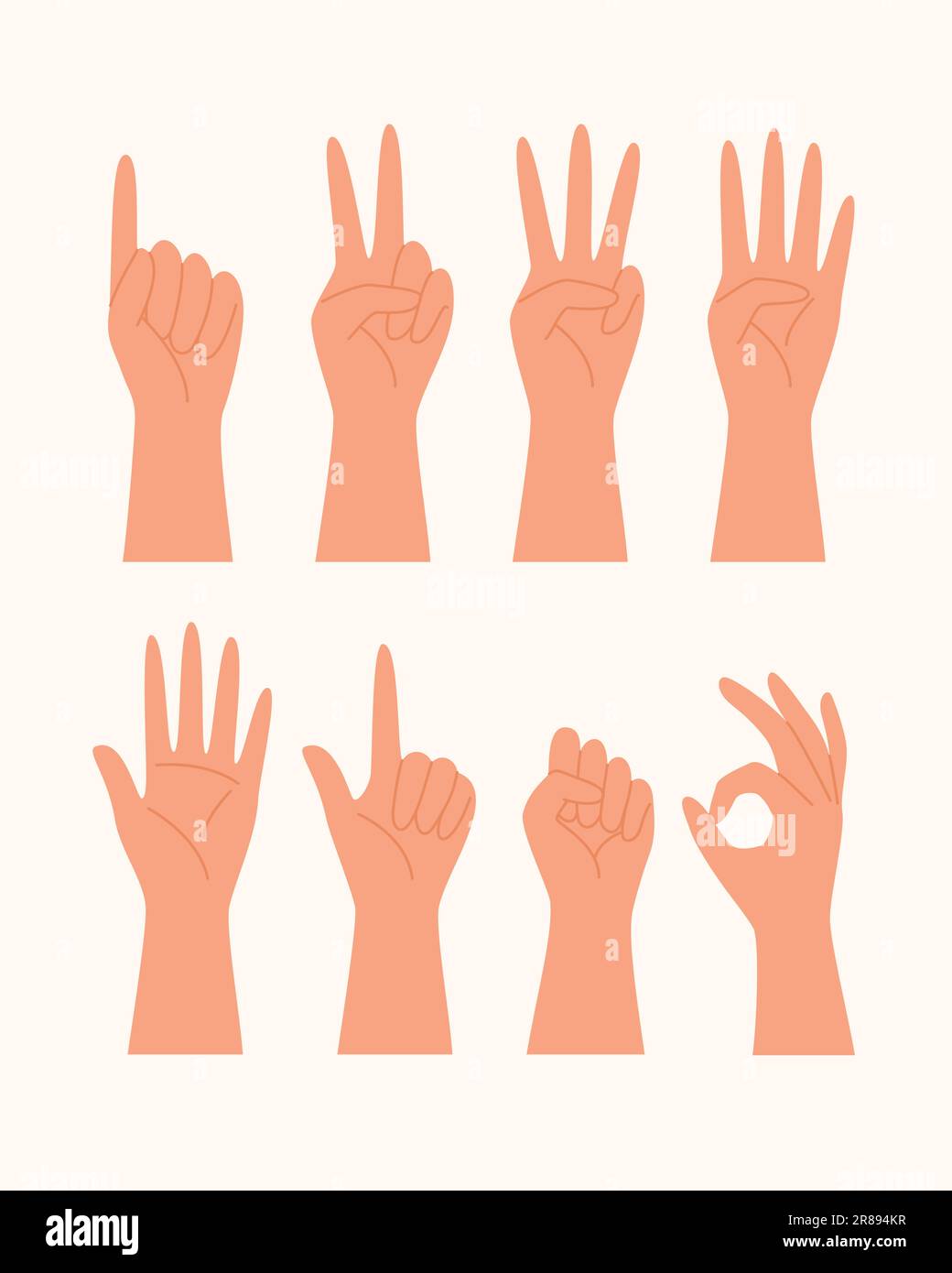 Set of Hands Showing Different Gestures for Counting for Sign Language Concept Illustration Stock Vector