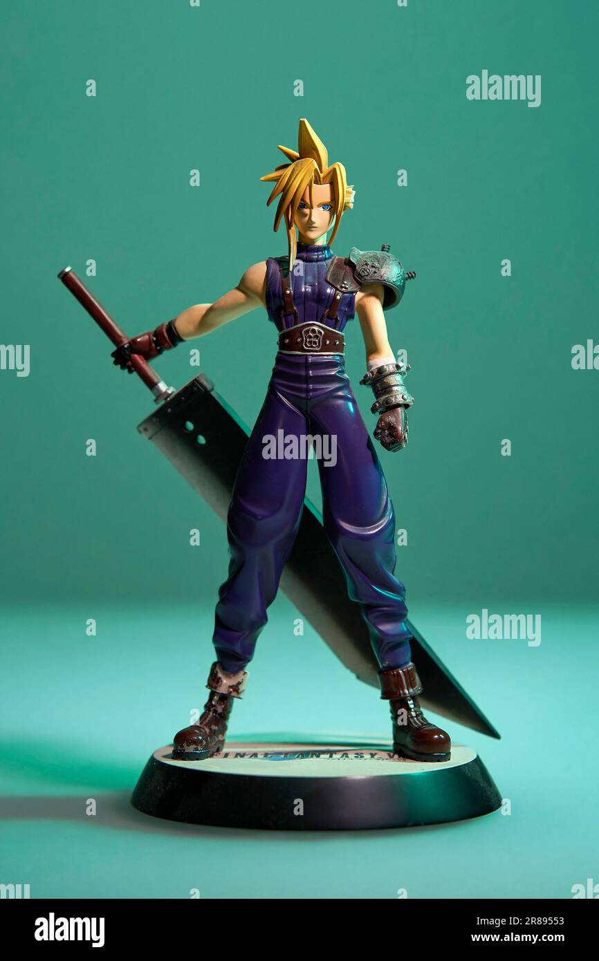 Figure of Cloud Strife from the original videogame Final Fantasy VII Stock Photo