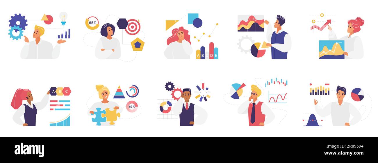Creative ideas and research of business people set vector illustration ...