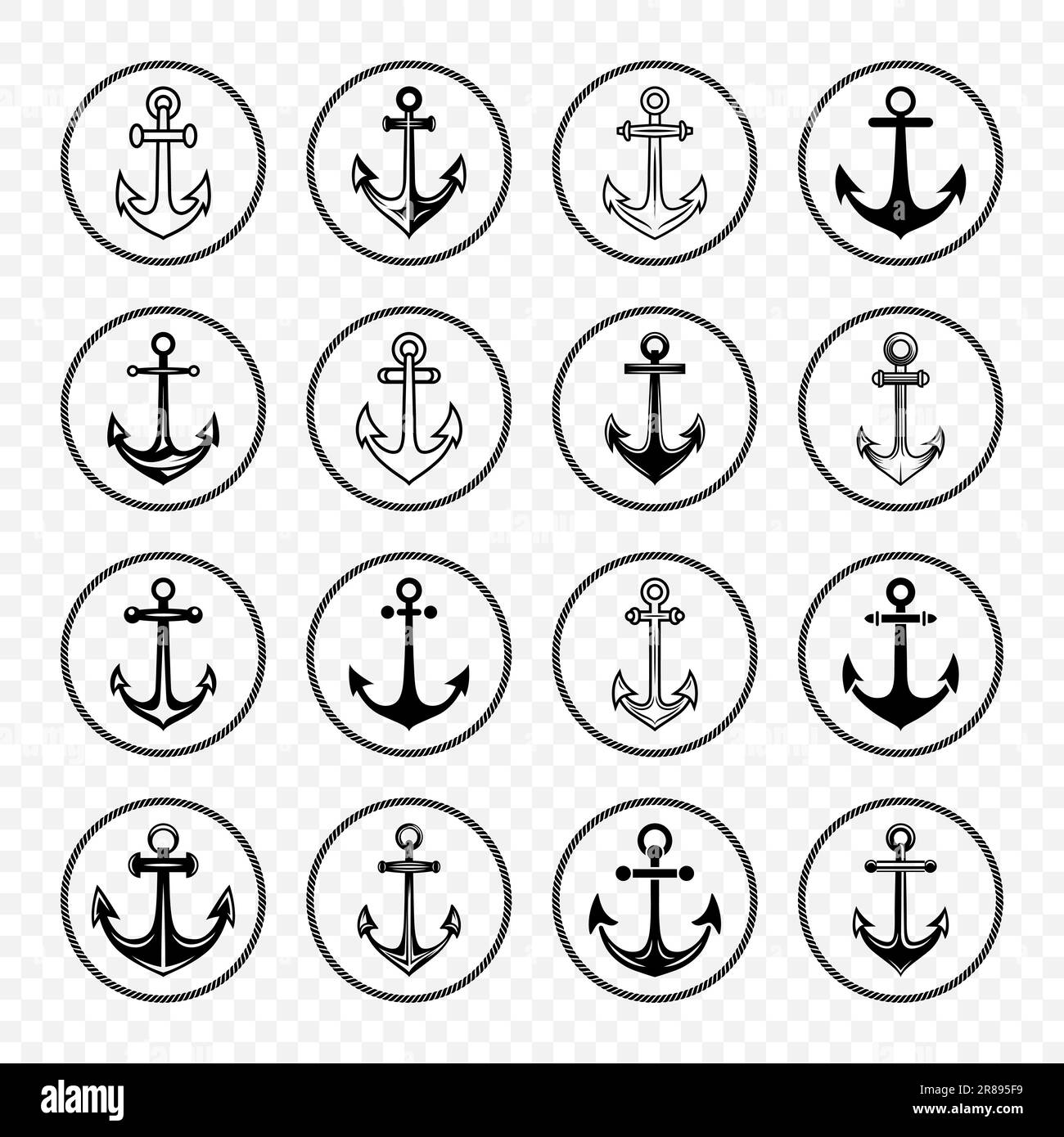 Vector Anchors Anchor Silhouette Icon Set Isolated Black And White 