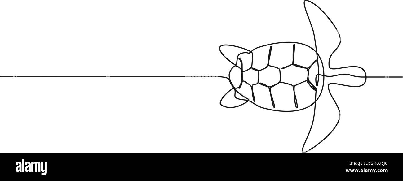 continuous single line drawing of sea turtle, line art vector illustration Stock Vector