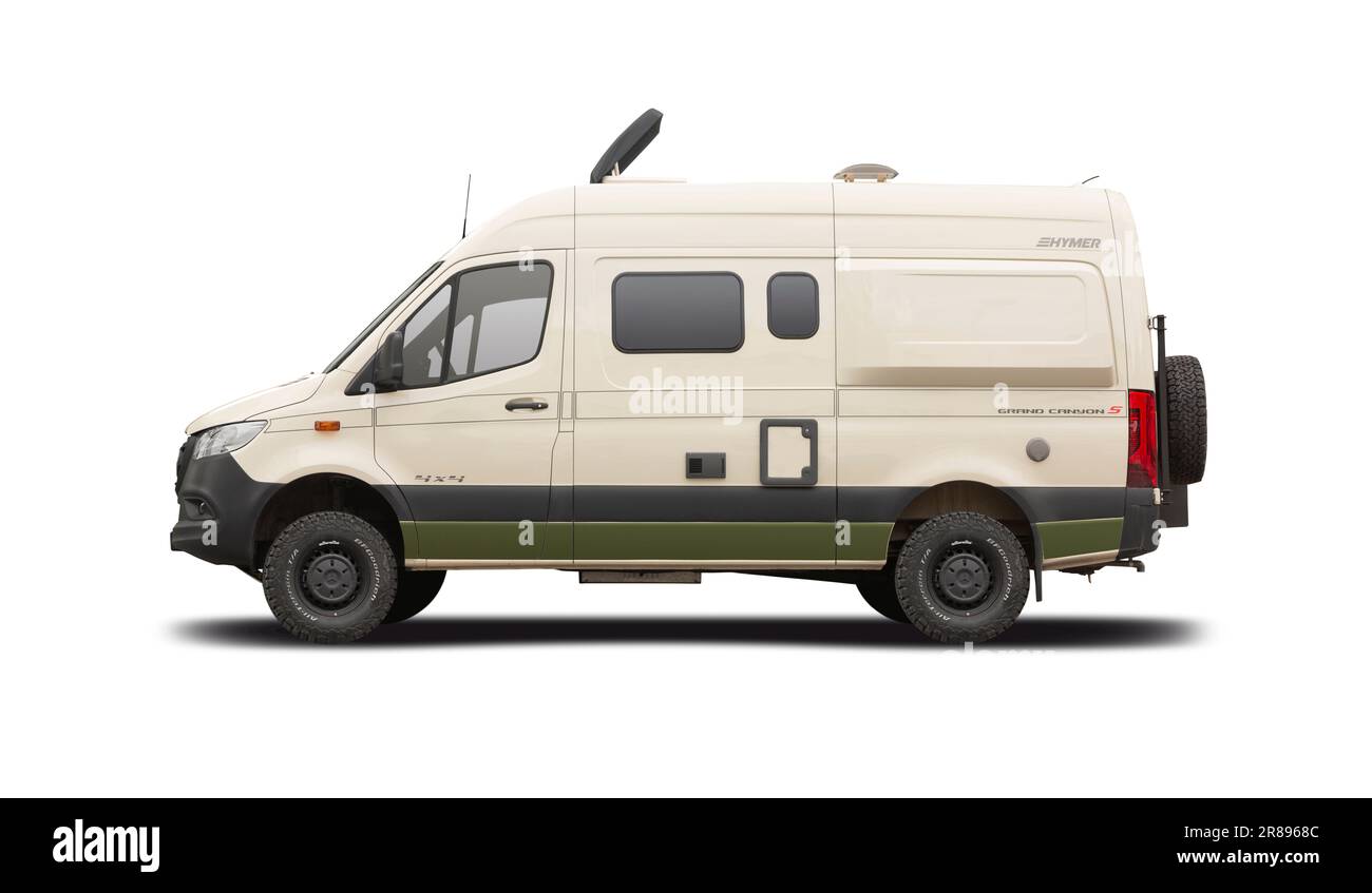 Hymer Grand Canyon S motorhome, side view isolated on white background Stock Photo
