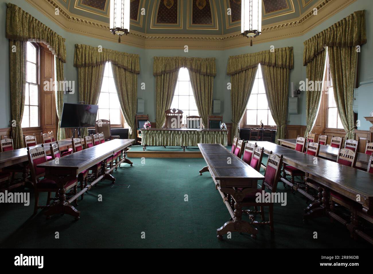 The Council Chamber, Guildhall, Worcester, England. Stock Photo