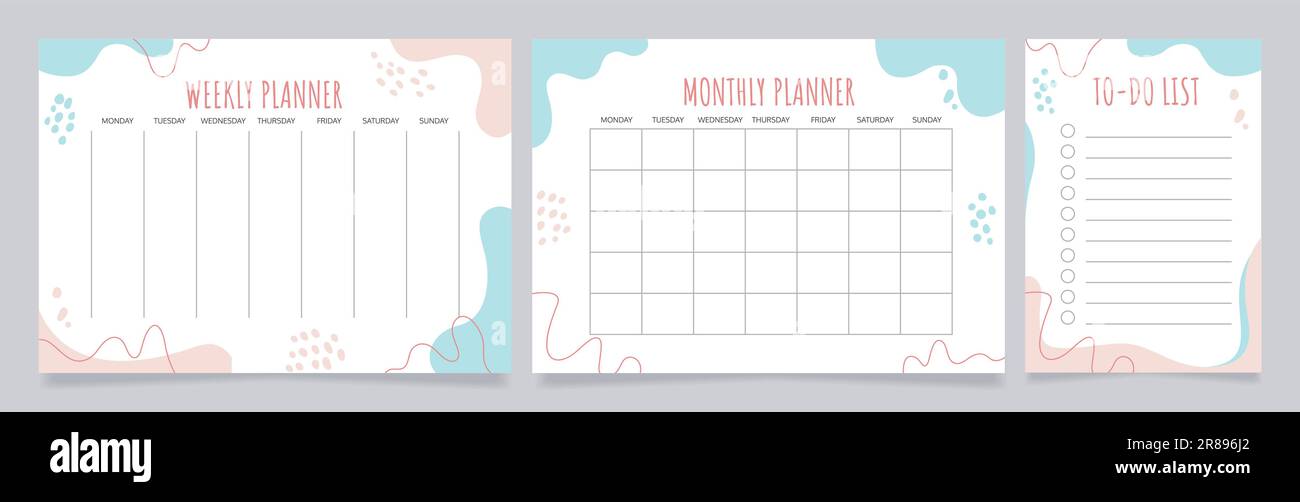 Planners and to-do list worksheet design template set Stock Vector