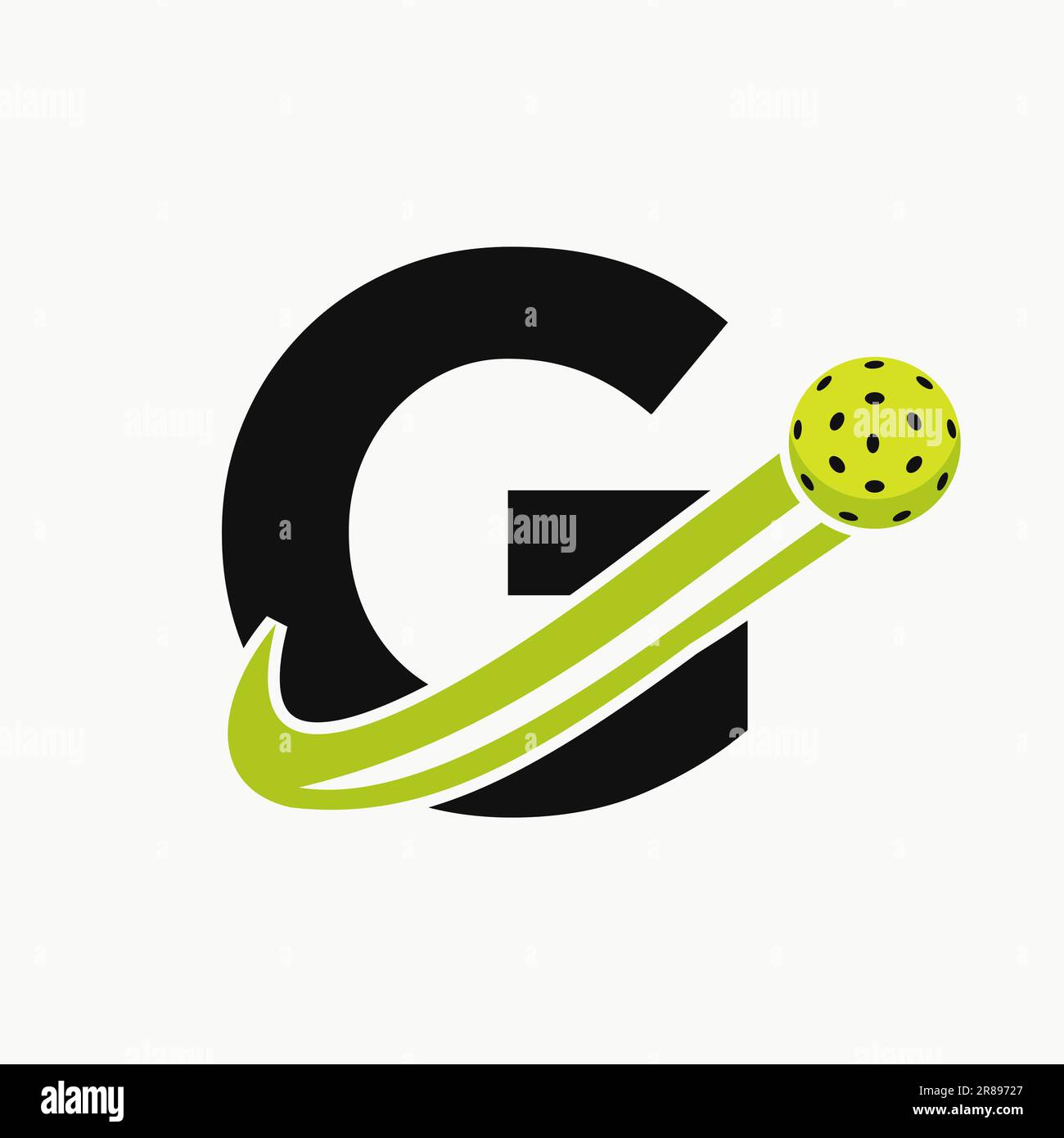 Letter G Pickleball Logo Concept With Moving Pickle Ball Symbol. Pickle Ball Logotype Stock Vector