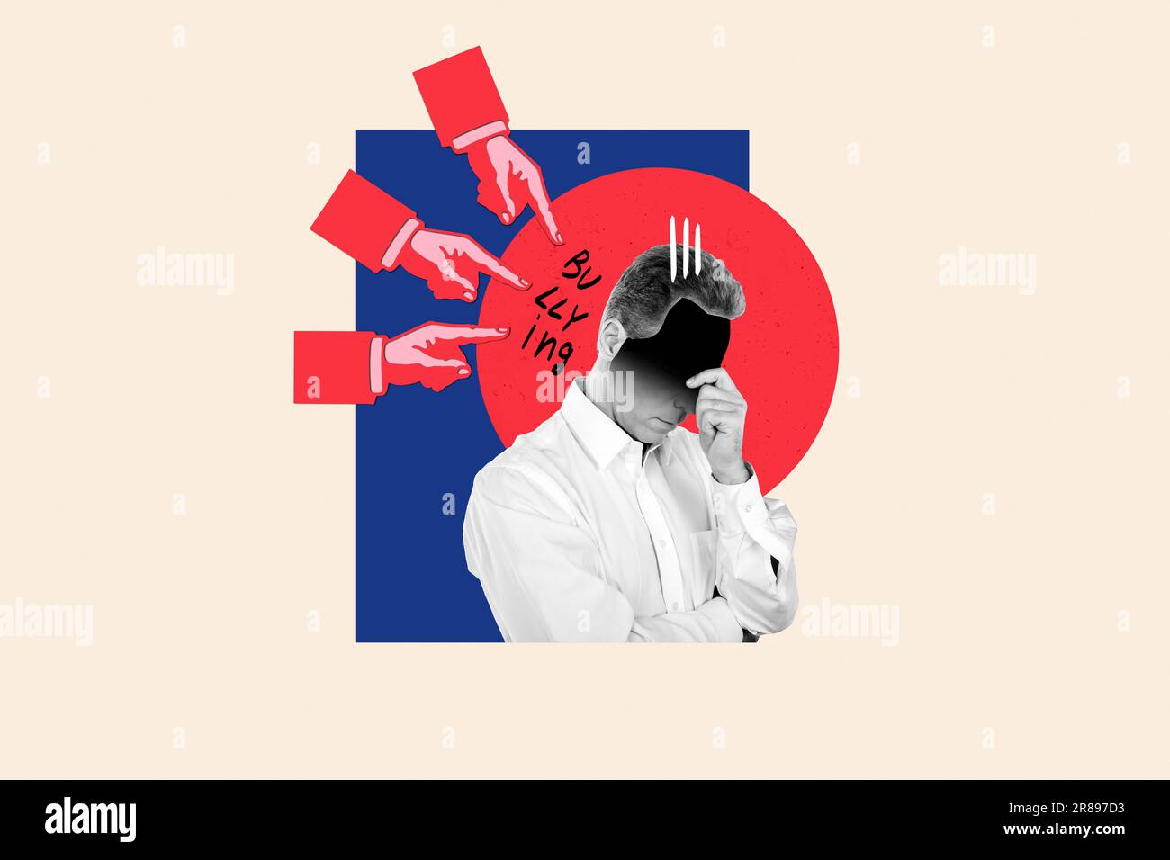 Artwork collage image of people arms point fingers bullying blame black ...