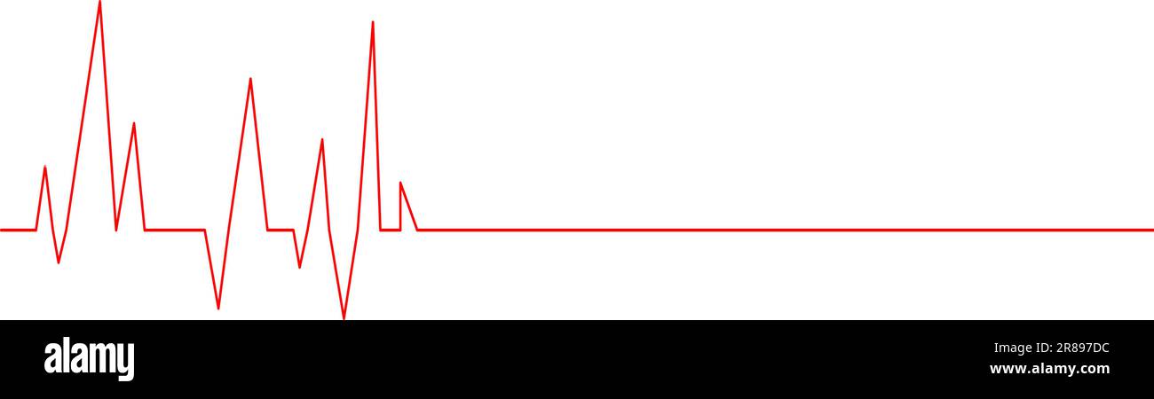 Heartbeat diagram with long straight line. Part of ECG chart isolated on white background. Cardiac rhythm red line. Cardio test sign. Cardiology Stock Vector