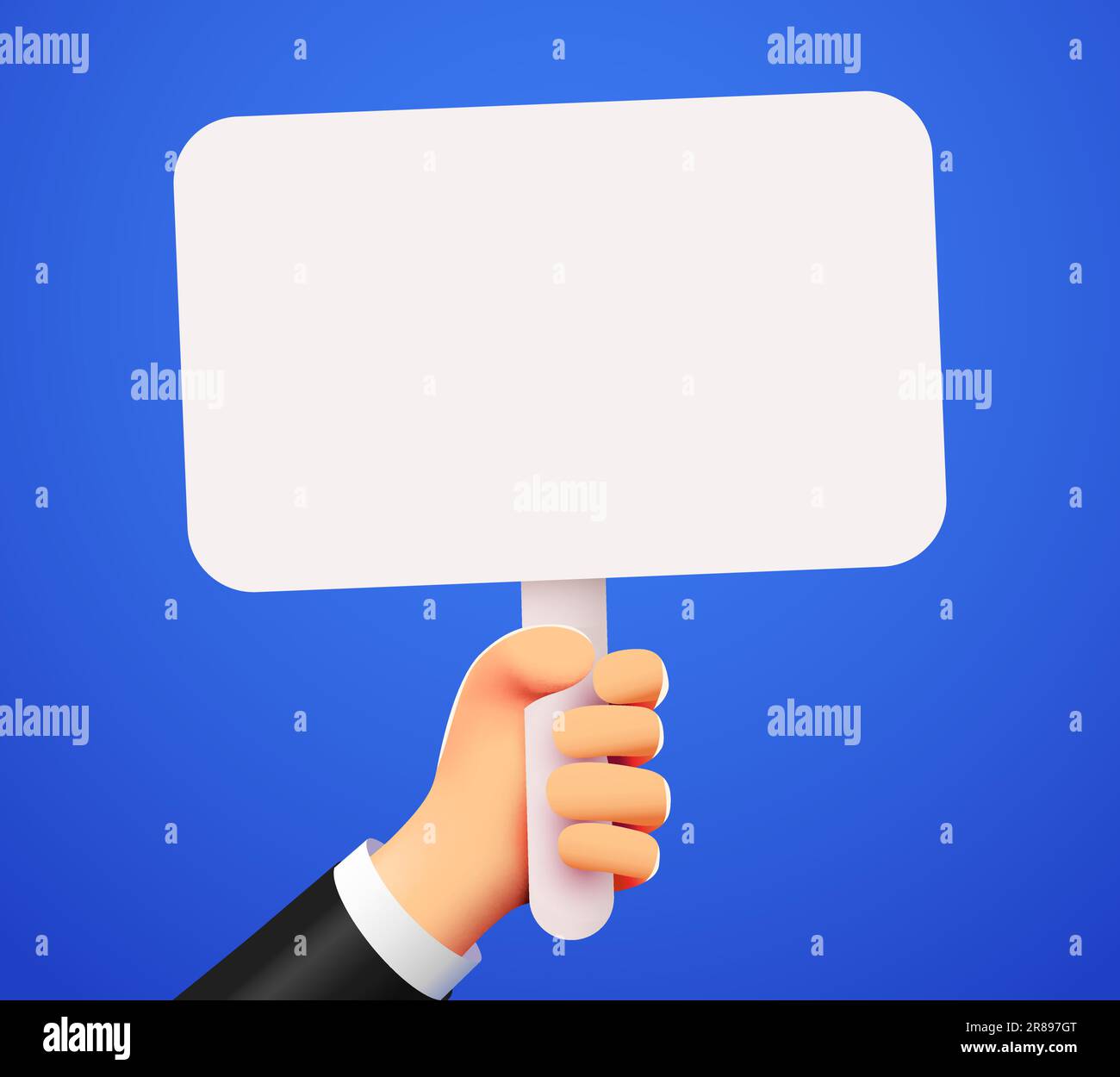 3d cartoon hand holding a placard on stick. Announcement or protest concept. Vector illustration Stock Vector