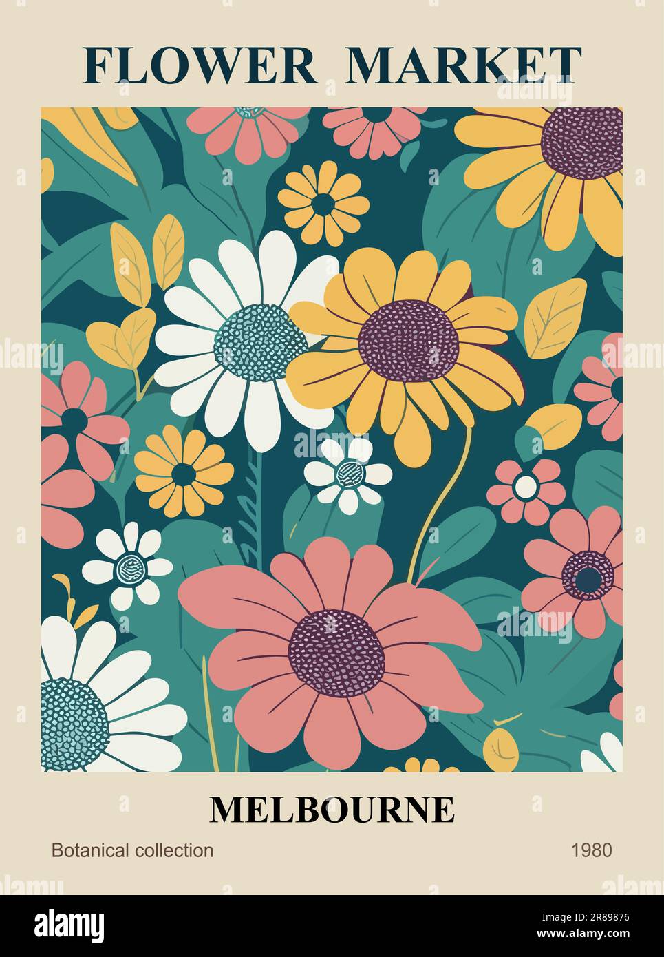 Abstract Flower Market Melbourne poster vector art Stock Vector Image