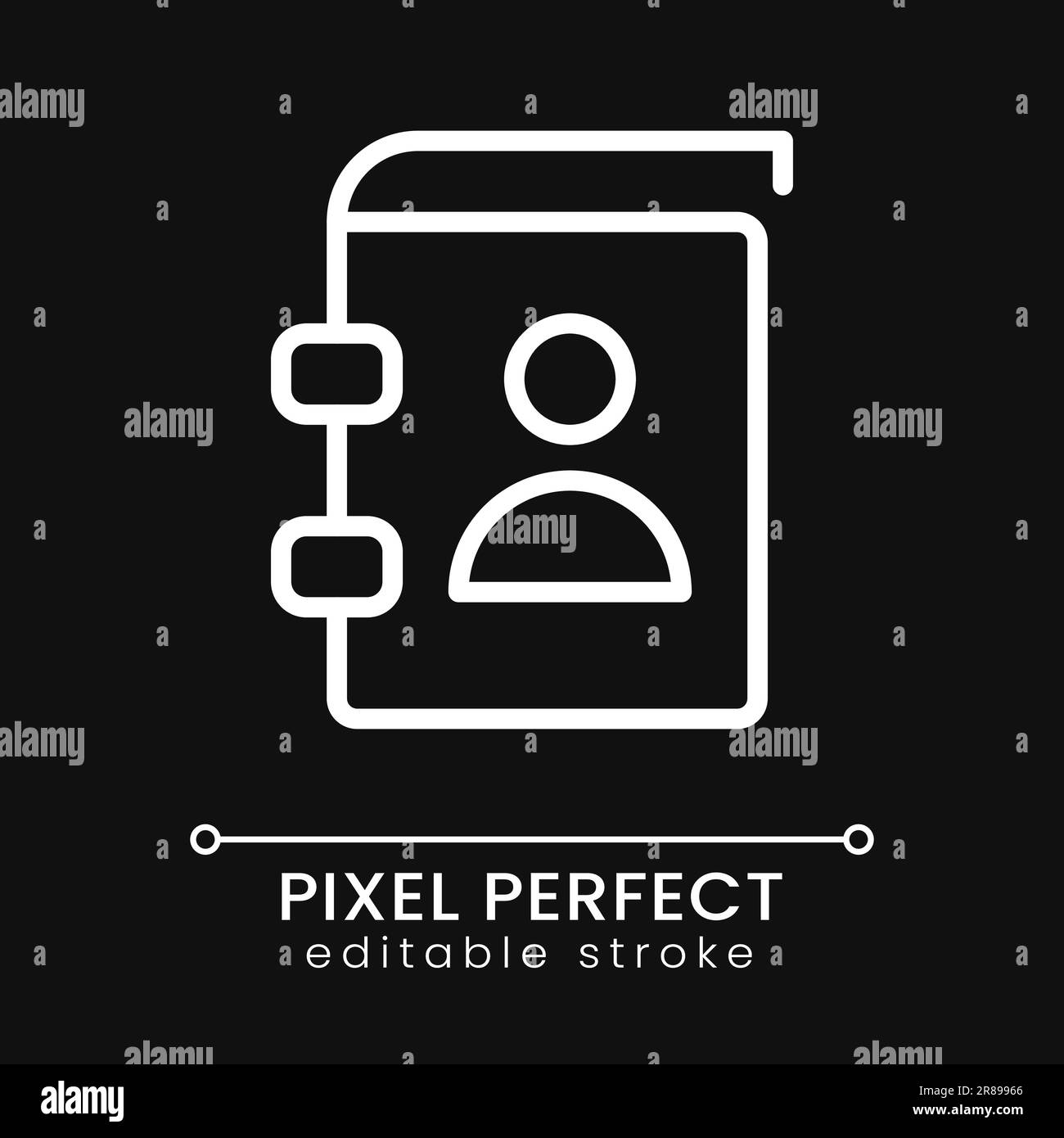 Contact book pixel perfect white linear icon for dark theme Stock Vector